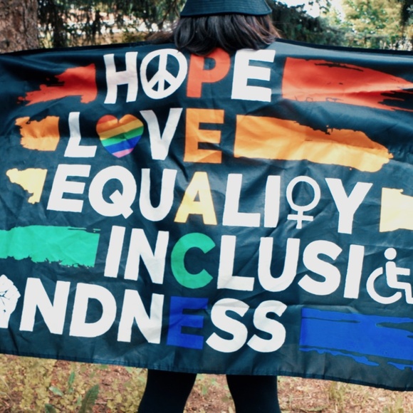 PEACE Flag (Wearable Flag, PRIDE, Flag with Sleeves, cape): Hope, Love, Equality - Picture 3 of 6